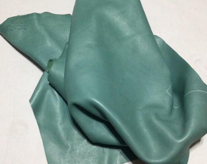 Turquoise Leather Cowhide Remnant with Smooth Texture. Leather.  Leather remnants, CAR54