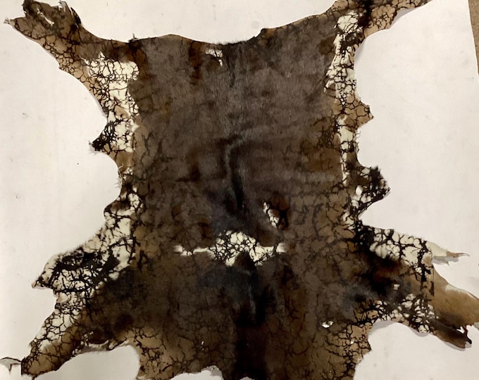Brown and White Printed Hair on Lambskin.  Accent Rug.  Decorative Leather  Hair on Hide.  OSM422