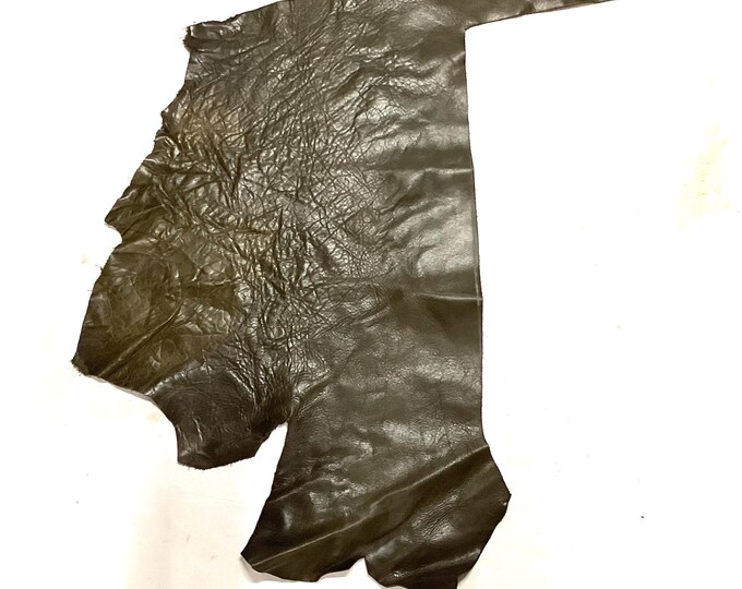 Pine Green Leather Cowhide Remnant. Leather Pieces. Crafting Leather.  BR1001