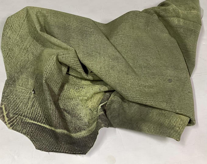 Green Distressed Suede Leather Lambskin.  Leather Hide, crafting leather.  OSM1130
