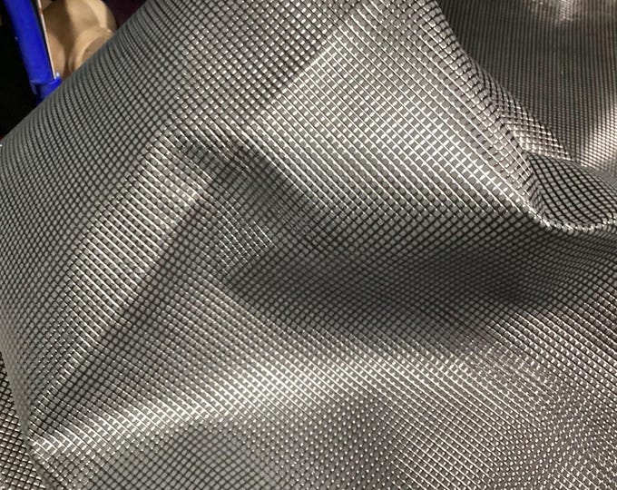 Silver and Gray Embossed Small Squares Leather Lambskins. Leather Hides. Lambskins. Leather Pieces, Handbag Leather,  OSM648