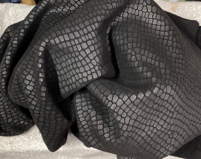 Black Embossed Gator Belly Leather Cowhide.  Leather Hides.  Leather Remnants,  Sides.  OSM437