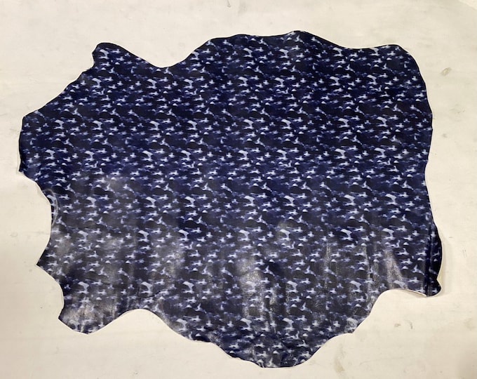 Navy and Light Blue Printed Leather Lambskin.  Smooth Surface. Crafting leather. OSM10196