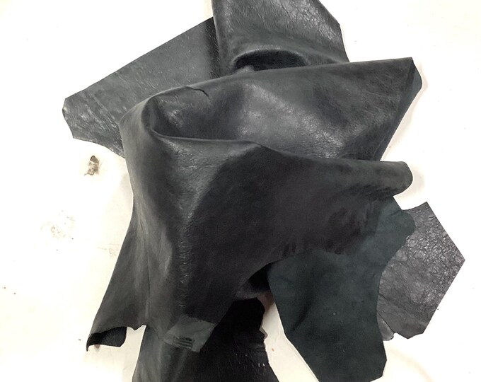 Dark Gray Leather Lambskin Remnant. Leather Hide,  crafting leather. BR1026