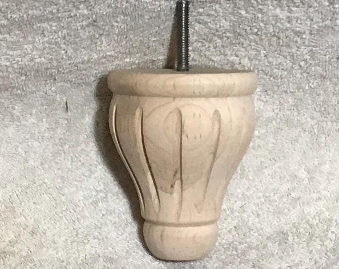 Unfinished Fluted Wood Furniture Legs - 4.25" Height - Set of 4.  1403