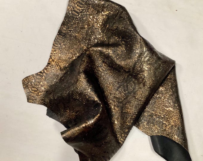 Black and Copper Python Print Leather Lambskins.  Leather Hides,  Leather Pieces.  OSM1506