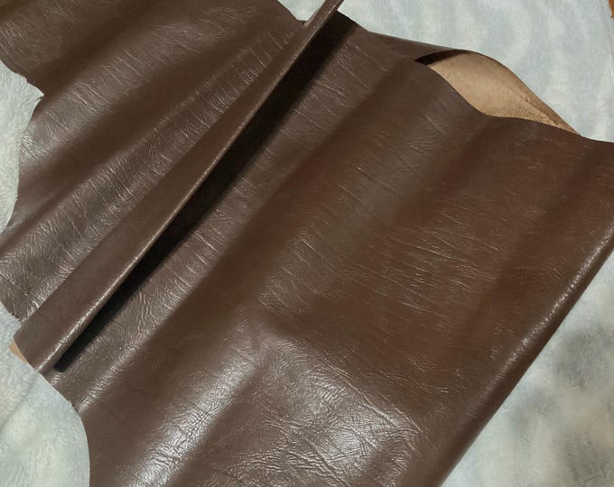 Chocolate Embossed Brown Leather Cowhide Remnant.  CA100