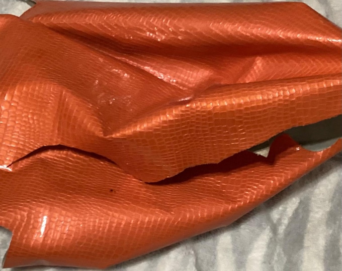 Orange Embossed Gator Belky Leather Cowhide Remnant,. LA602