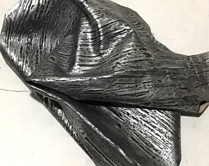 Silver and Black Printed Leather Lambskins, Crafting Leather,m OSM57