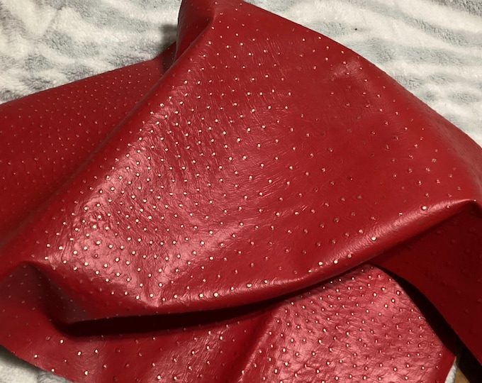 Red With Gold Embossed Dots Leather Cowhide Remnant. CA112