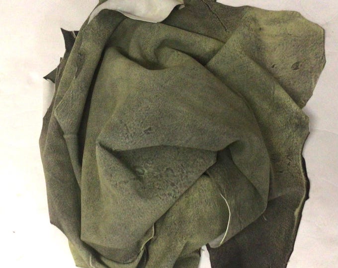 Green Distressed Nubuc Leather Lambskins. Leather hides, crafting leather, Decorative Leather.  OSM1824