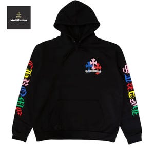 Bold Gothic Cross Embroidered Black Hoodie | Multicolor Streetwear Pullover | Aesthetic Oversized Hoodie for Men & Women