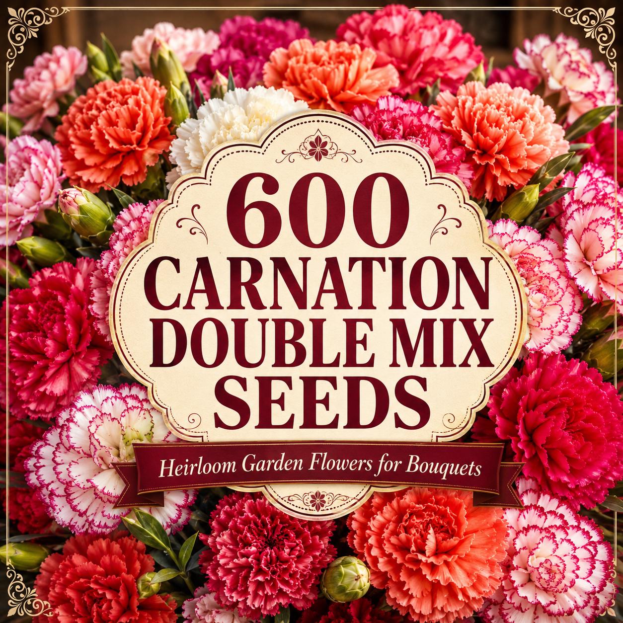 600 Carnation Double Mix Seeds, Heirloom Dianthus Flower Seeds