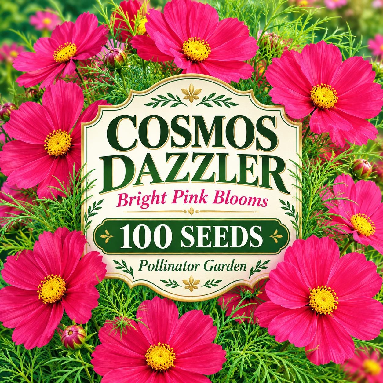 100 Cosmos Dazzler Flower Seeds – Bright Pink Blooms, Pollinator