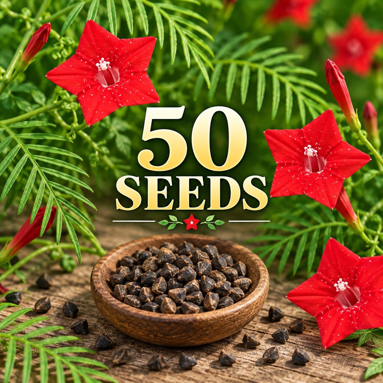 50 Cardinal Climber Seeds, Non-GMO Heirloom Red Flowering Vine