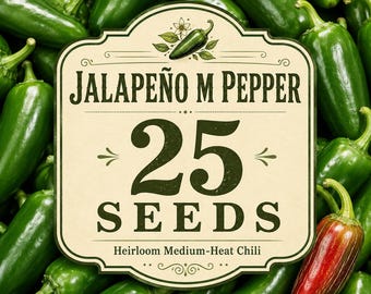 25 Jalapeño M Pepper Seeds, Heirloom Medium Heat Chili Pepper, Non-GMO Hot Pepper Seeds, Jalapeno Seeds for Garden Planting