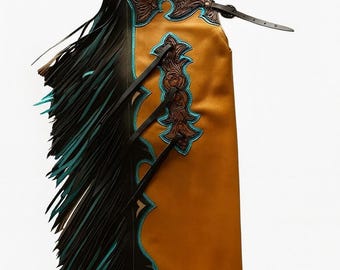 Chaps En Cuir Turquoise Sur Mesure - R Bar K - Fabriqués Aux USA