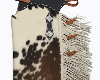 Handmade Cowhide Leather Chaps with Fringe | Western Cowboy Cowgirl Rodeo Chaps