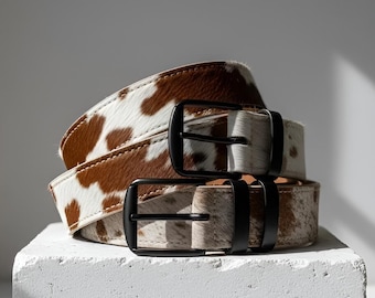Cinturón unisex de piel de vaca hecha a mano / Cinturón de piel de vaca estilo western