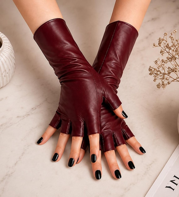 ladies fingerless dress gloves Women Genuine Leather Handmade Elegant Driving Fashion Arm Gloves fashion fingerless gloves