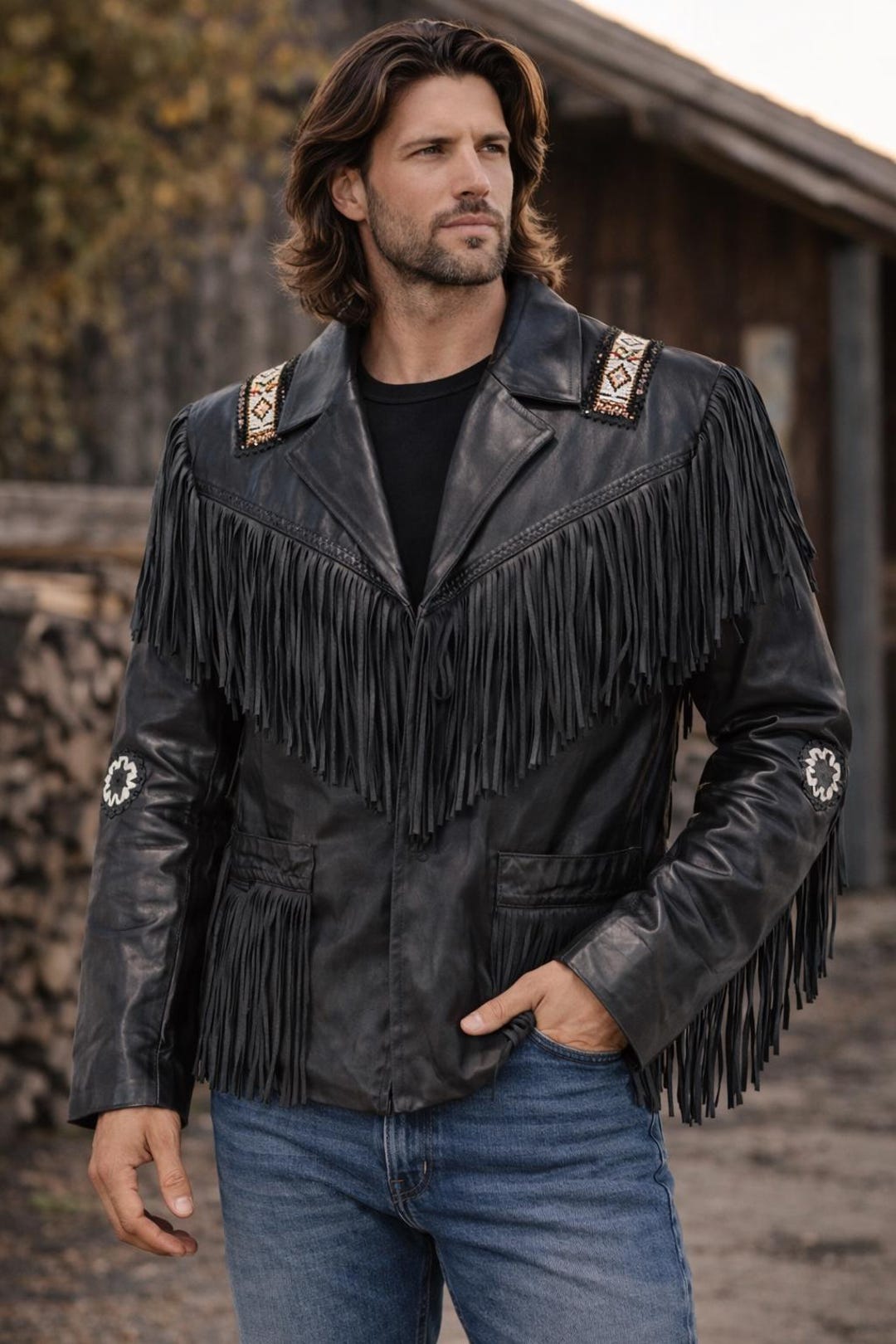 handmade-black-leather-fringe-jacket-western-cowboy-coat-vintage