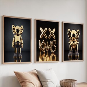 Gols KAWS Poster Set of 3 Printable | Graffiti KAWS Wall Art | Hypebeast Digital Prints | Minimalist KAWS Decor | Street Art Download