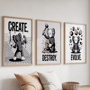 KAWS Poster Set of 3 Printable | Graffiti KAWS Wall Art | Hypebeast Digital Prints | Minimalist KAWS Decor | Street Art Download motivation