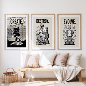 KAWS Poster Set of 3 Printable | Graffiti KAWS Wall Art | Hypebeast Digital Prints | Minimalist KAWS Decor | Street Art Download