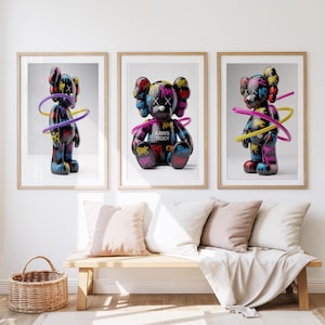 KAWS Poster Set of 3 Printable | Graffiti KAWS Wall Art | Hypebeast Digital Prints | Minimalist KAWS Decor | Street Art Download