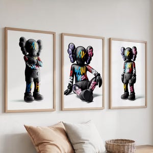 KAWS Poster Set of 3 Printable | Graffiti KAWS Wall Art | Hypebeast Digital Prints | Minimalist KAWS Decor | Street Art Download