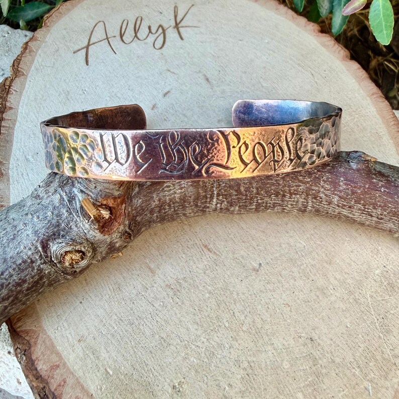 We The People Bracelet• Hand‑Forged Hammered Raw Copper Cuff image 6