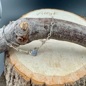 Sterling Silver Heart Anklet • Hand‑Forged Initial Charm • Personalized Jewelry