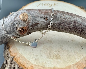 Sterling Silver Heart Anklet • Hand‑Forged Initial Charm • Personalized Jewelry