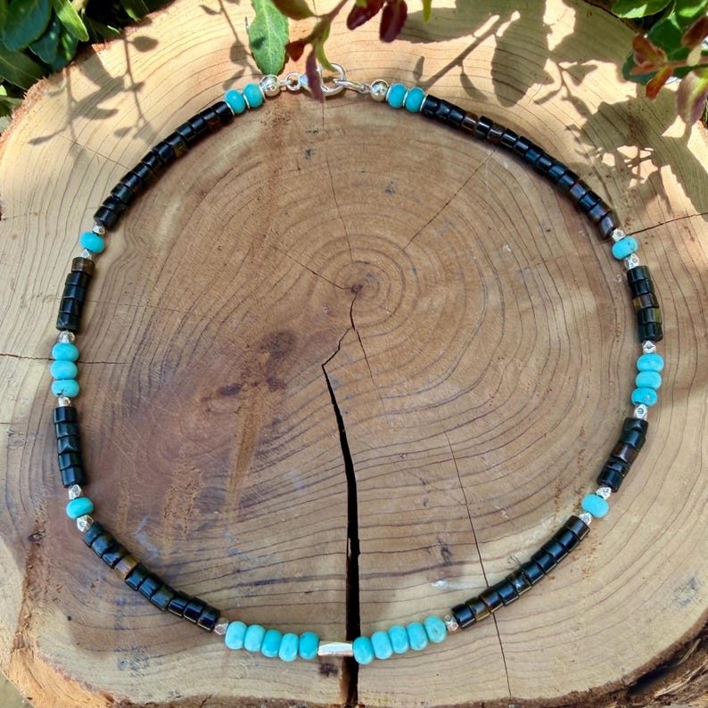 Blue Tiger’s Eye Turquoise Anklet • Sterling Silver Hawk’s Eye Ankle Bracelet image 2