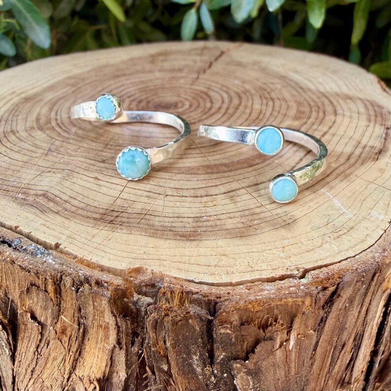 Larimar Sterling Silver Ring • Adjustable Double Bezel • Sky‑Blue Caribbean Stone imagen 1