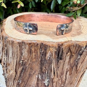 Copper Cross Cuff Bracelet • Sterling Mixed Metal Cross • Western Faith Jewelry image 1