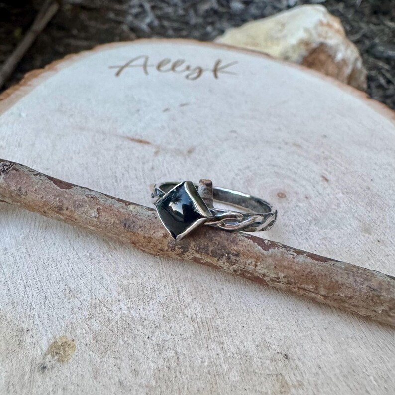 Sterling Silver Onyx Band Ring • Handmade Trinity Rope Twist Design image 5