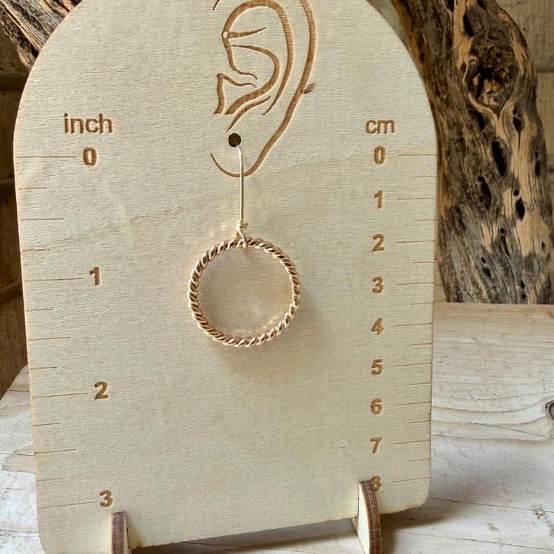 Gold Filled Hoop Drop Earrings • 14k GF Twist Wire • Hypoallergenic Dangles image 3