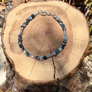 Blue Tourmaline Bracelet • 4mm Stones • Bali Silver Accents Lobster Clasp