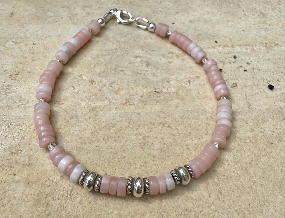 Pink Opal Bracelet, Sterling Silver Bracelet, Beaded Gemstone Bracelet, Opal Jewelry, Gift for Her, Elegant Trendy Accessory, Timeless Style