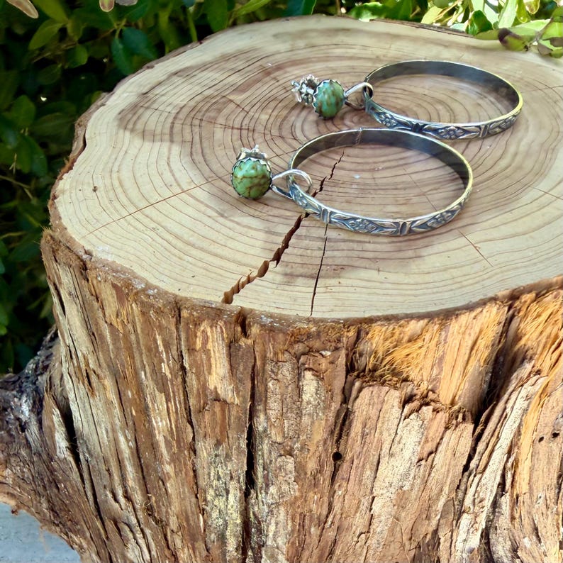 Turquoise Sterling Silver Butterfly‑Floral Hoop Earrings • 6mm Kingman Turquoise • Custom Colors image 3