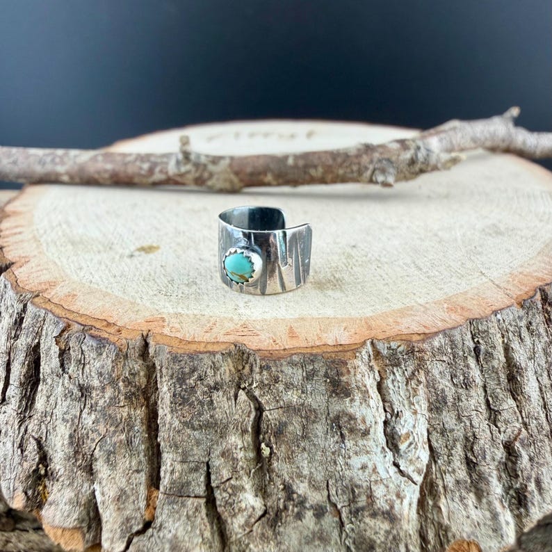 4mm Number 8 Genuine Turquoise Ear Cuff • Sterling Silver Wide Conch Band No‑Piercing image 7