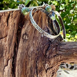 Turquoise Sterling Silver Butterfly‑Floral Hoop Earrings • 6mm Kingman Turquoise • Custom Colors image 2