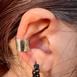 Sterling Silver Hammered Ear Cuff | Wide Conch Band | No-Piercing Earring Oxidized polished