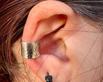 Sterling Silver Hammered Ear Cuff | Wide Conch Band | No-Piercing Earring