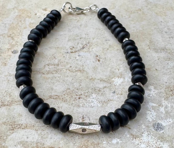 Sterling Silver Beaded Bracelet, Black Onyx Bracelet, Gemstone Jewelry, Everyday Jewelry, Unisex Onyx Bracelet