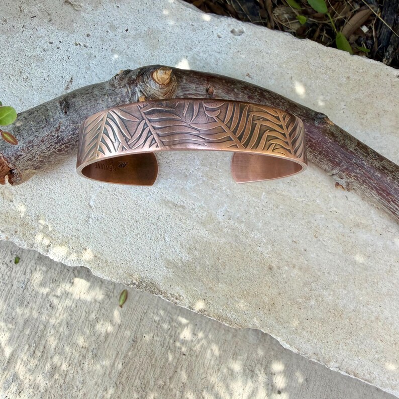 Leaves Embossed Copper Cuff • Rustic Raw Copper Bracelet • Hand‑Forged Southwestern Jewelry image 8