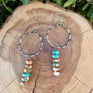 Sterling Silver Spiny Oyster & Turquoise Dangle Drop Earrings • Long Drop Style image 1