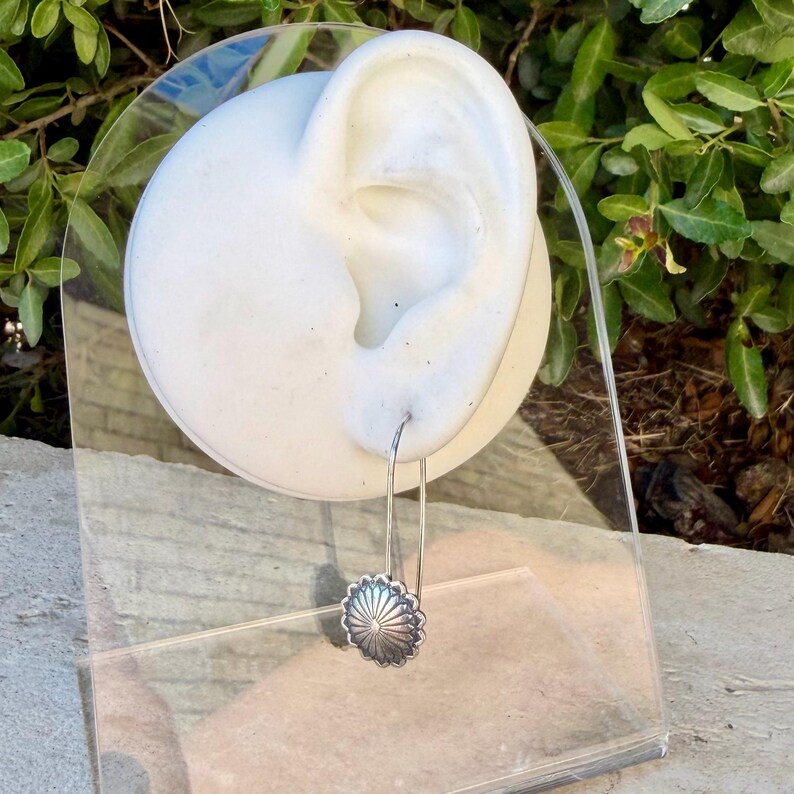 Sterling Silver Concho Earrings • Oval or Round Scalloped Drops • Argentium Ear Wires 18g 20g image 11
