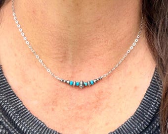 Arizona Turquoise Bar Necklace with Desert Pearls | Sterling Silver Southwestern Jewelry